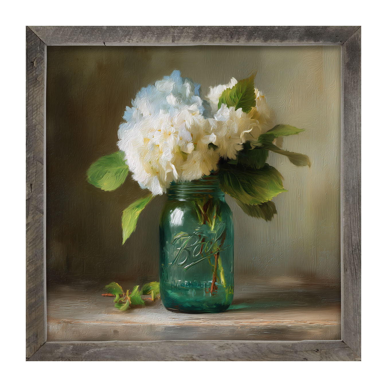 Mason Jar with Blue and White Hydrangeas - Framed Art