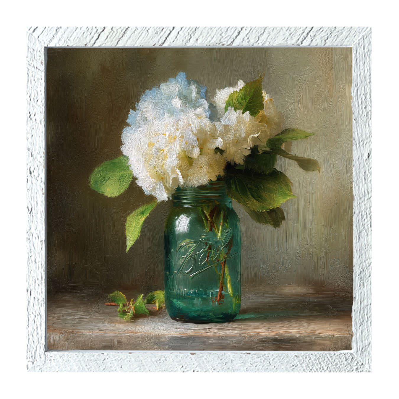 Mason Jar with Blue and White Hydrangeas - Framed Art