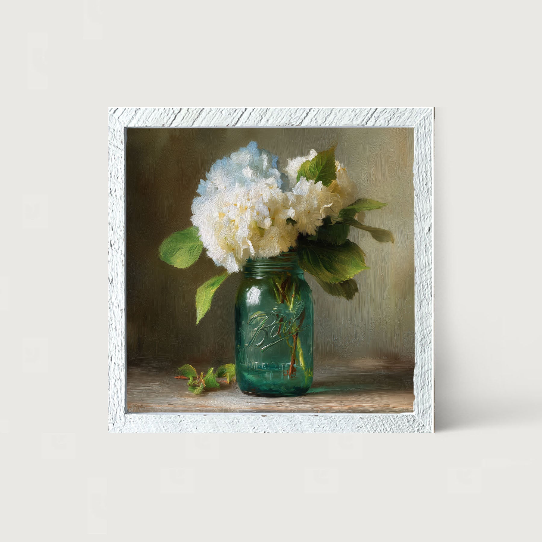 Mason Jar with Blue and White Hydrangeas