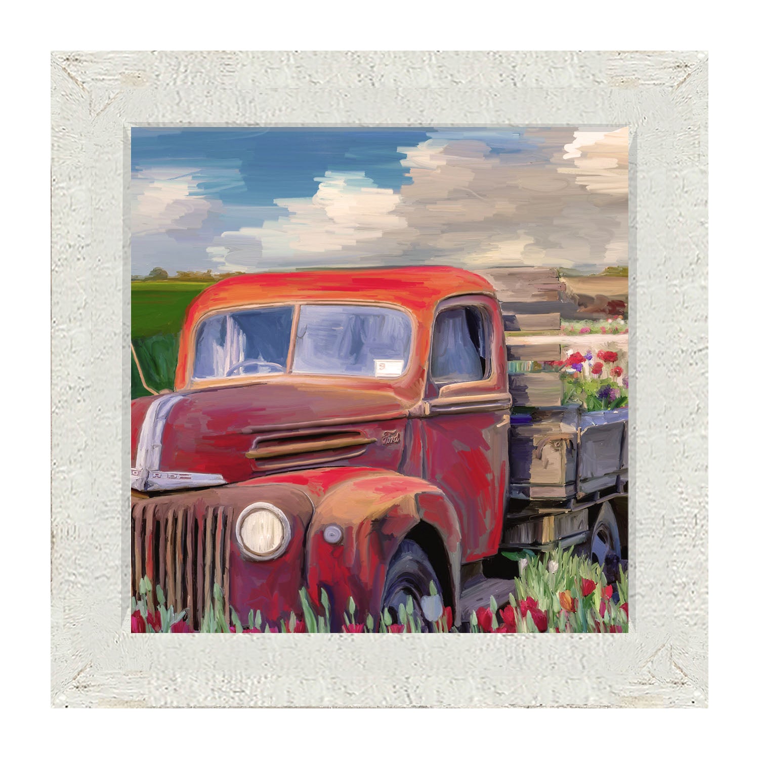 Red Ford Flower Truck - Framed art