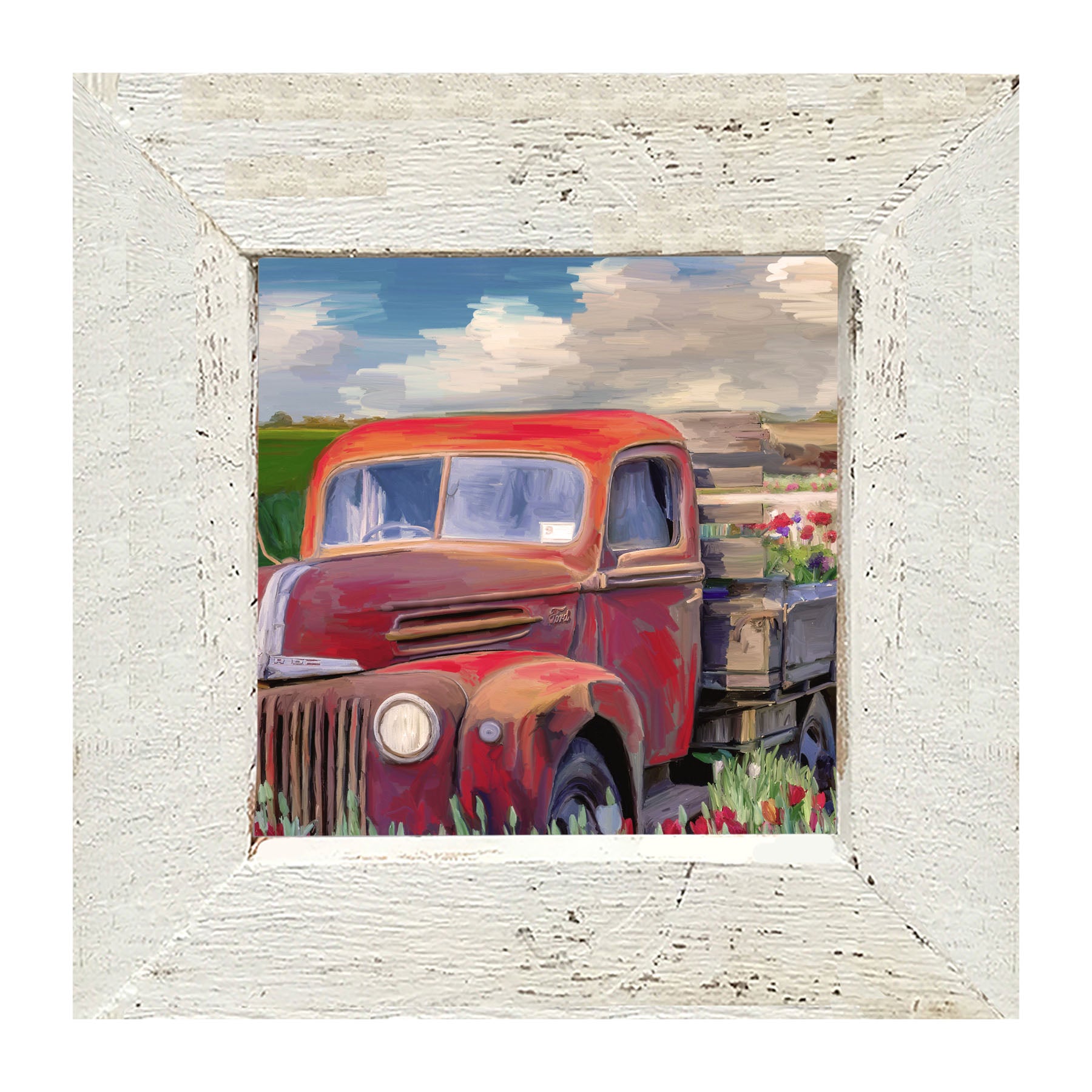 Red Ford Flower Truck - Framed art