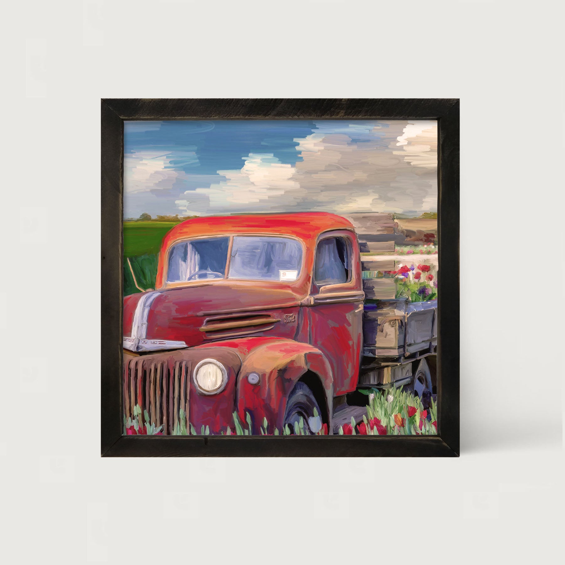 Red Ford Flower Truck - Framed art