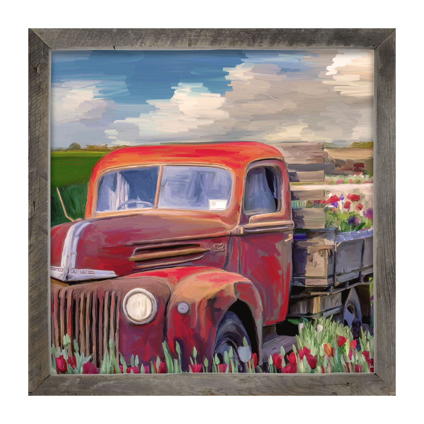 Red Ford Flower Truck - Framed art