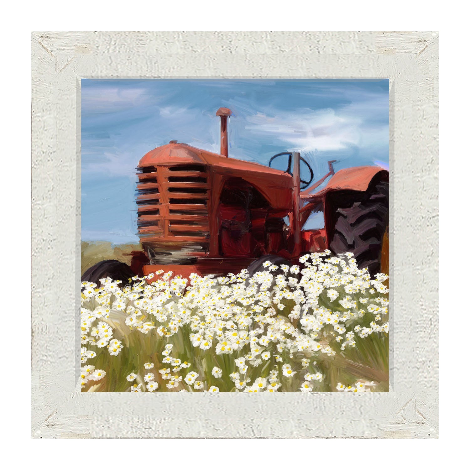 Old Tractor in a Daisy Field - Framed art