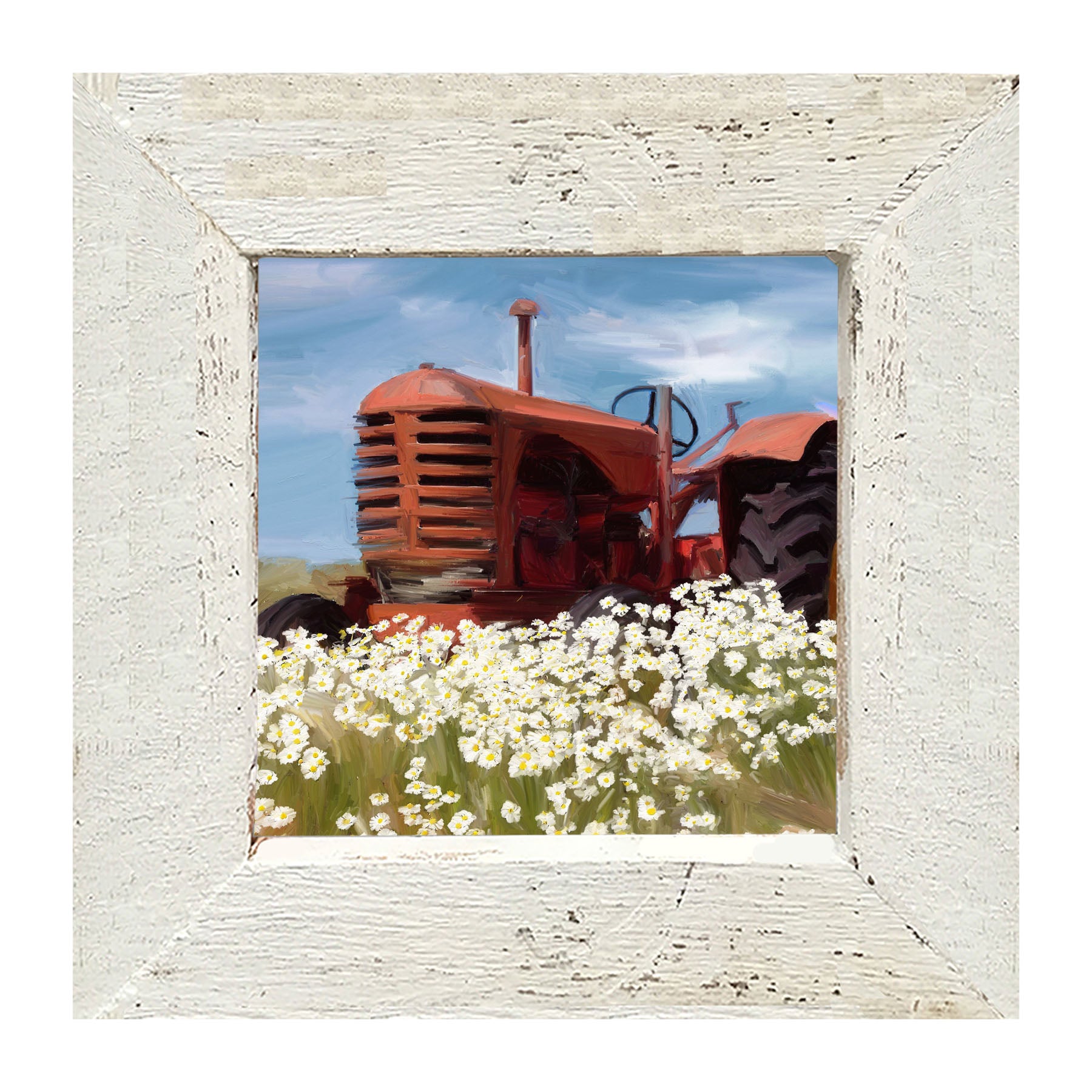 Old Tractor in a Daisy Field - Framed art