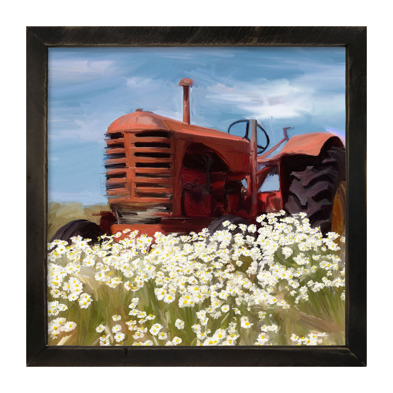 Old Tractor in a Daisy Field - Framed art