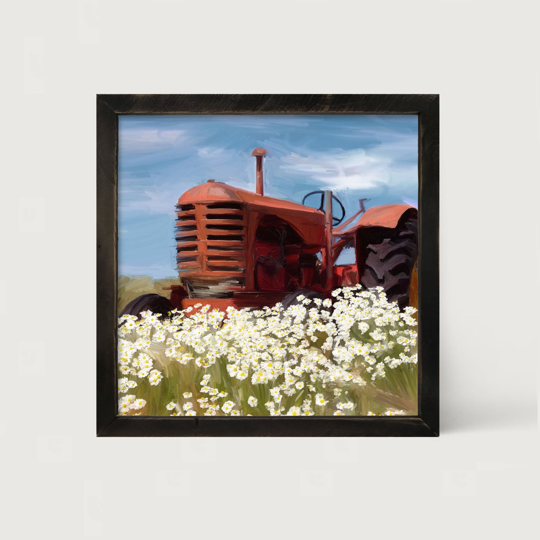 Old Tractor in a Daisy Field - Framed art