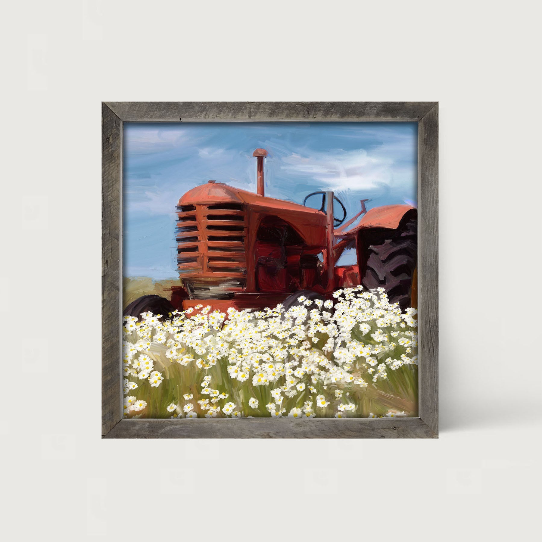 Old Tractor in a Daisy Field - Framed art