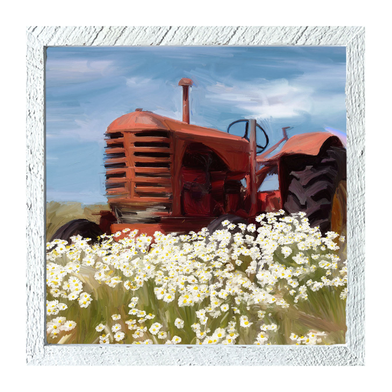 Old Tractor in a Daisy Field - Framed art