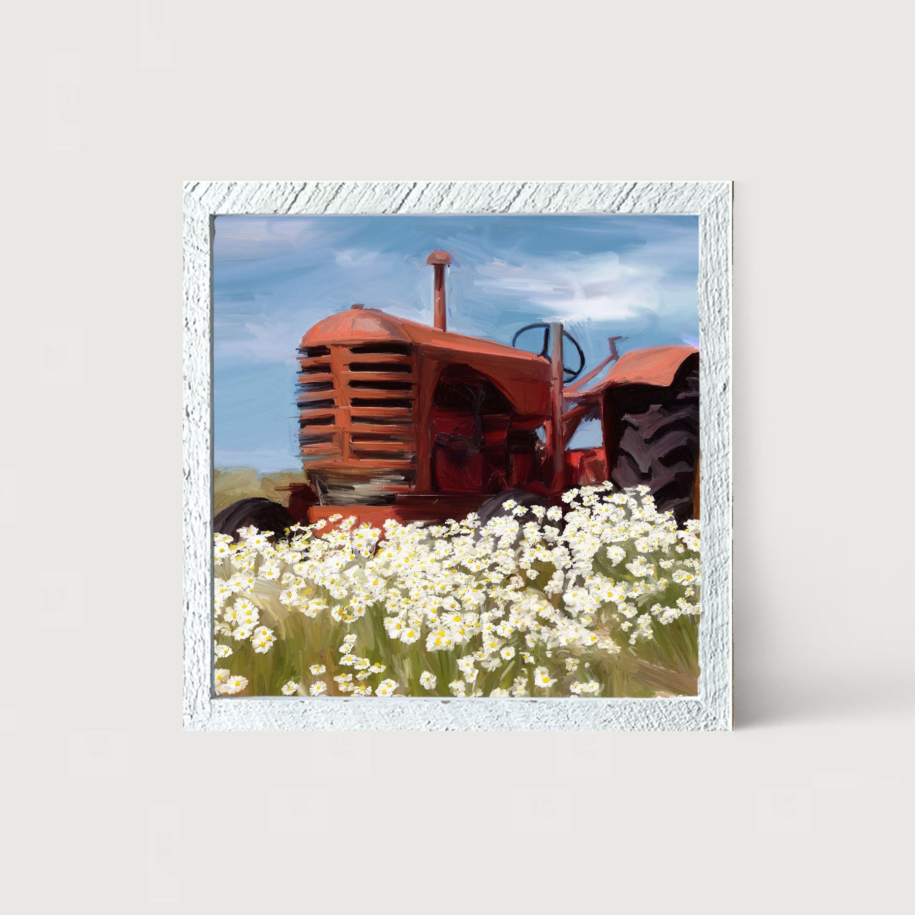Old Tractor in a Daisy Field - Framed art