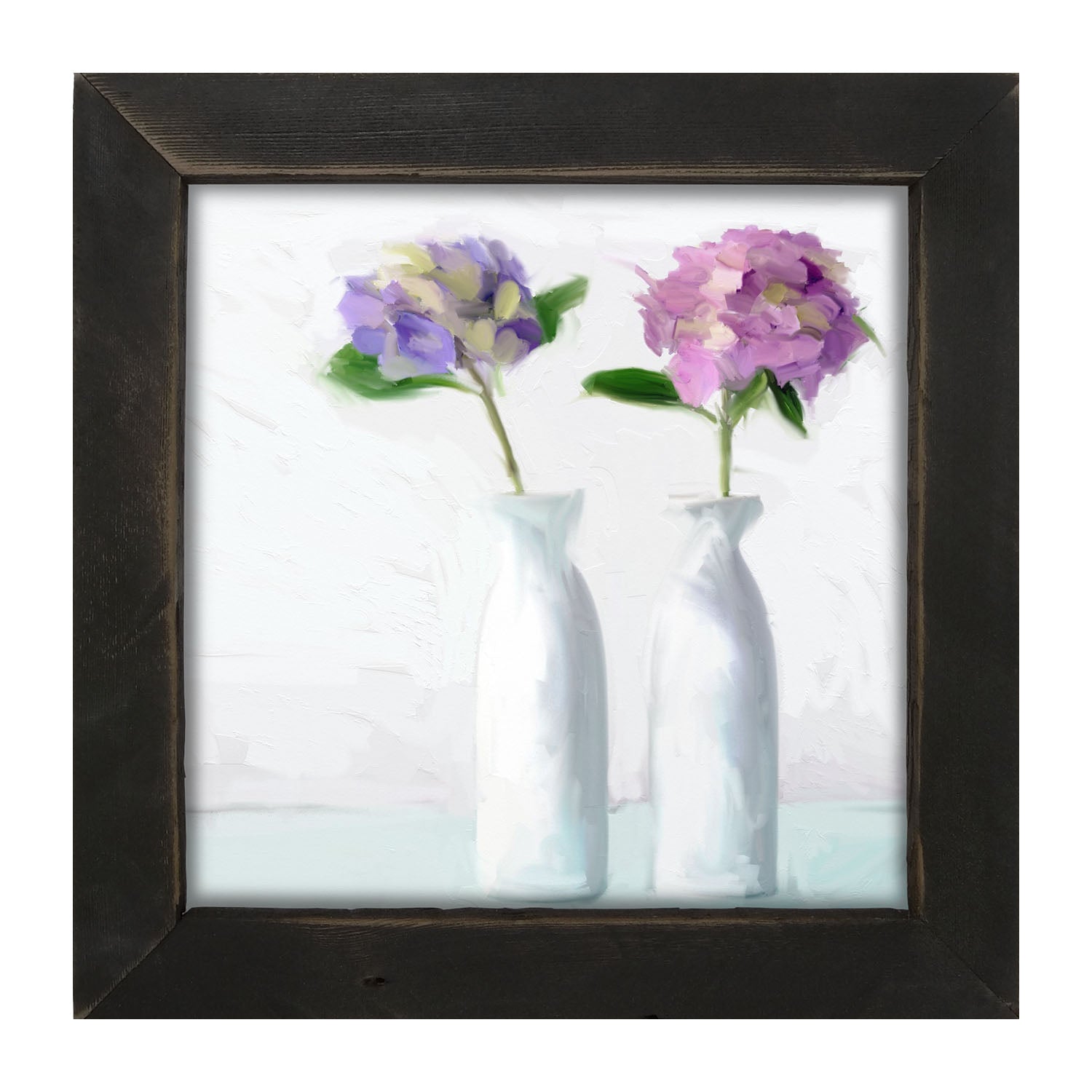 Purple Hydrangeas in White Vase - Framed art