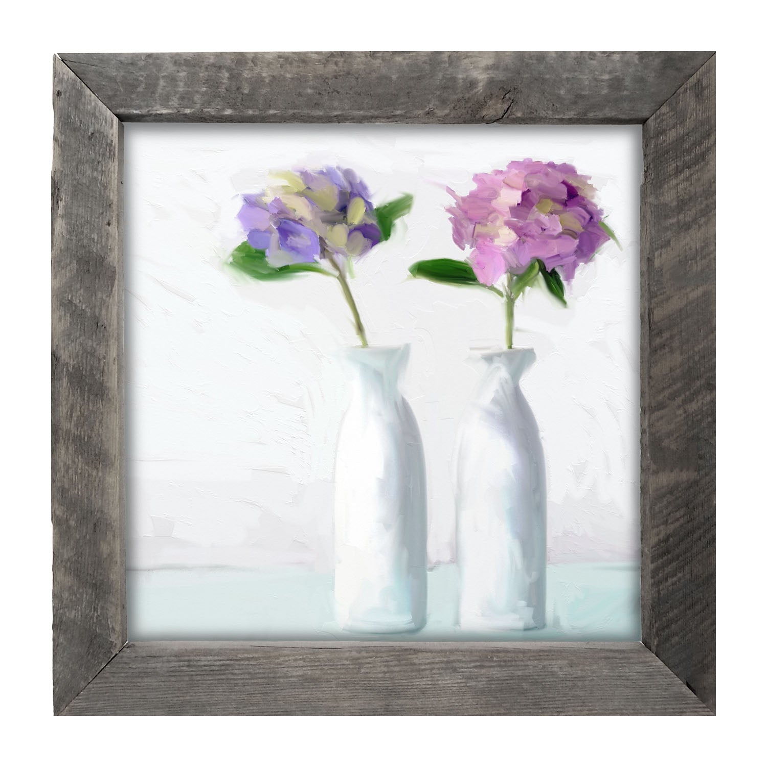Purple Hydrangeas in White Vase - Framed art
