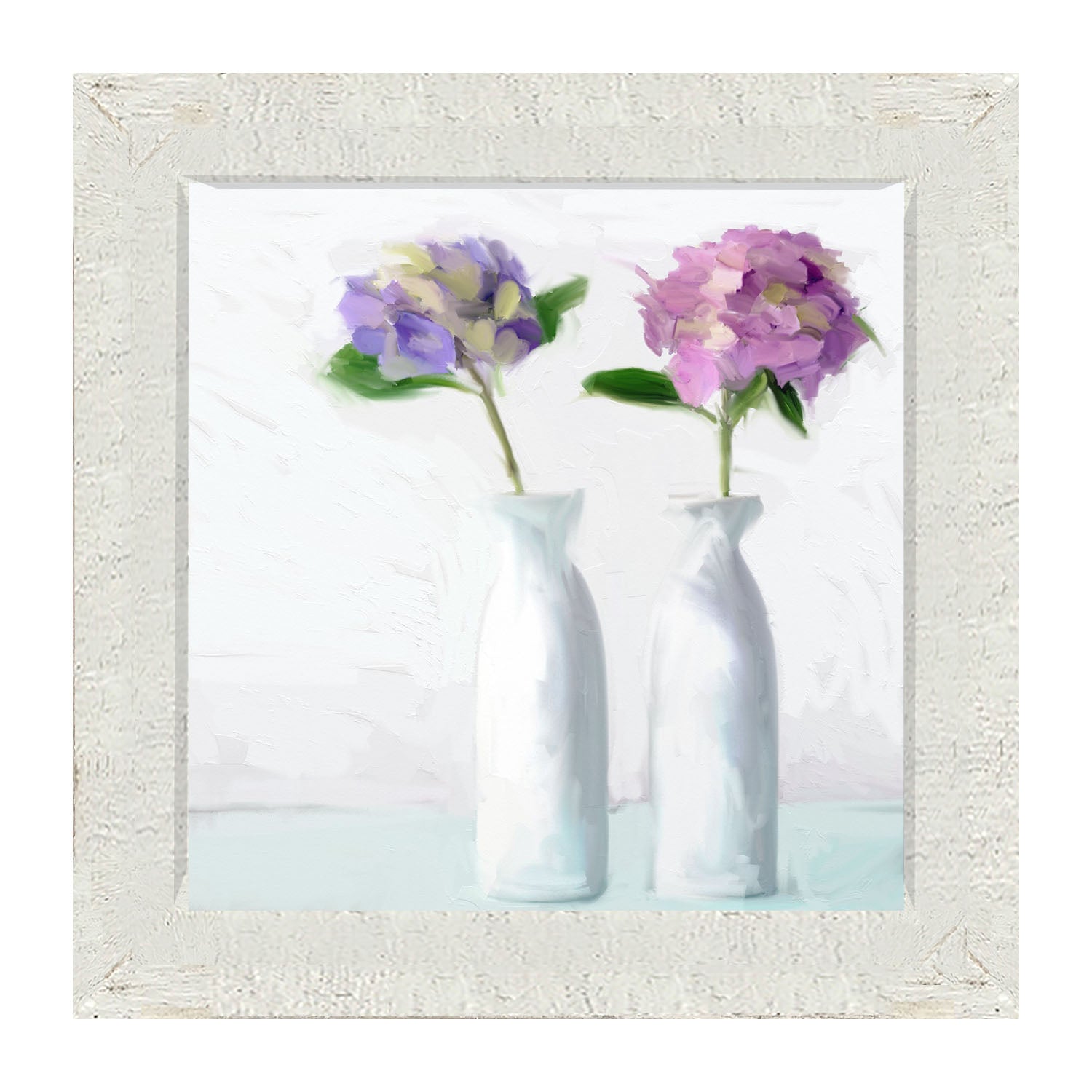 Purple Hydrangeas in White Vase - Framed art