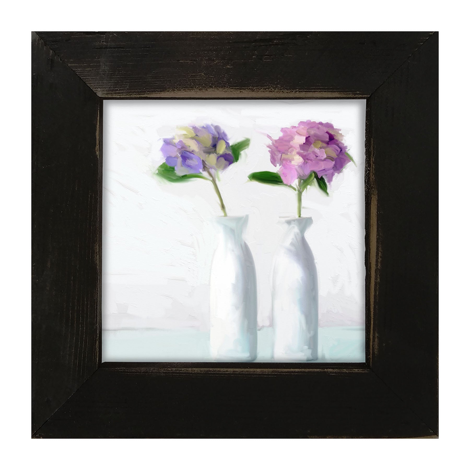 Purple Hydrangeas in White Vase - Framed art