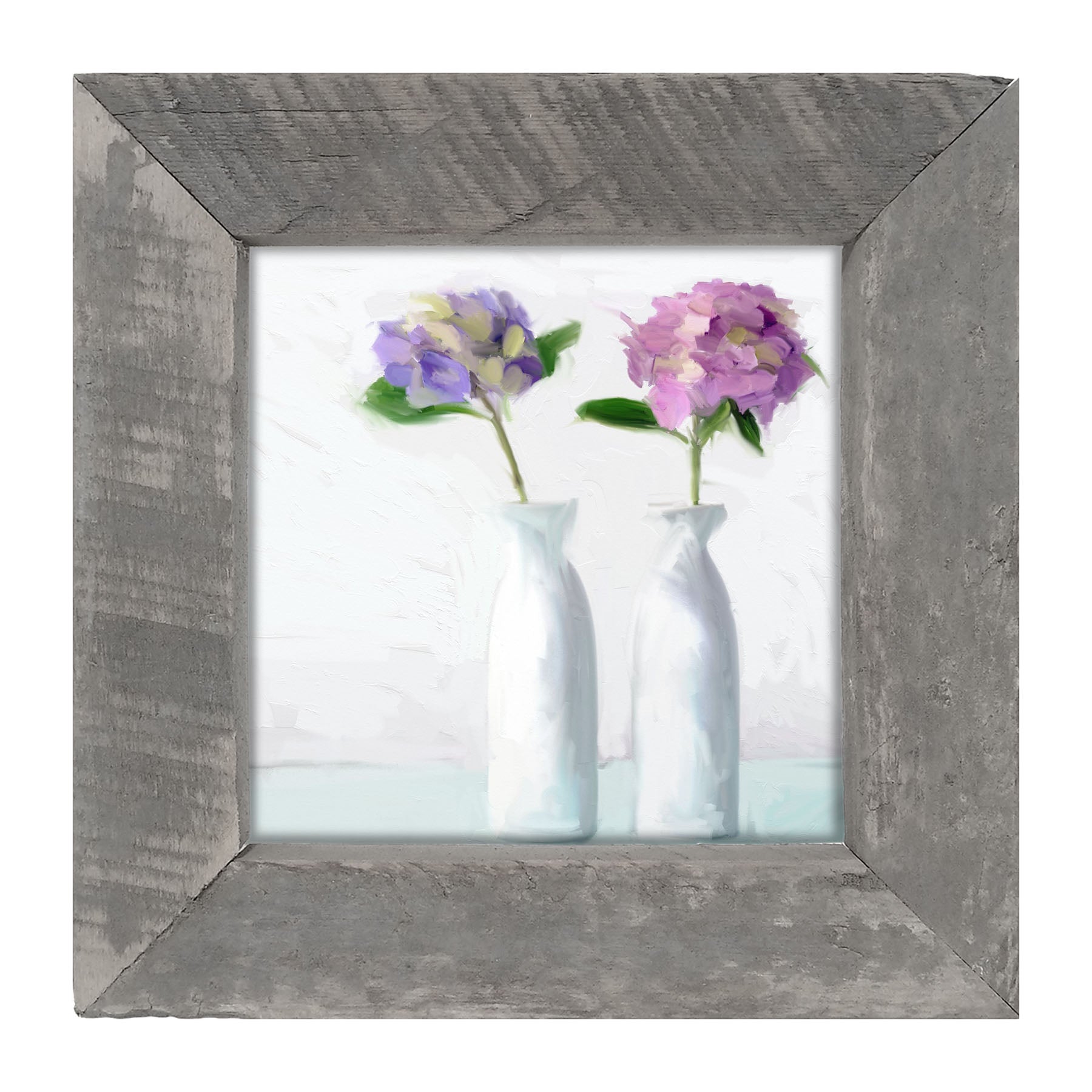 Purple Hydrangeas in White Vase - Framed art