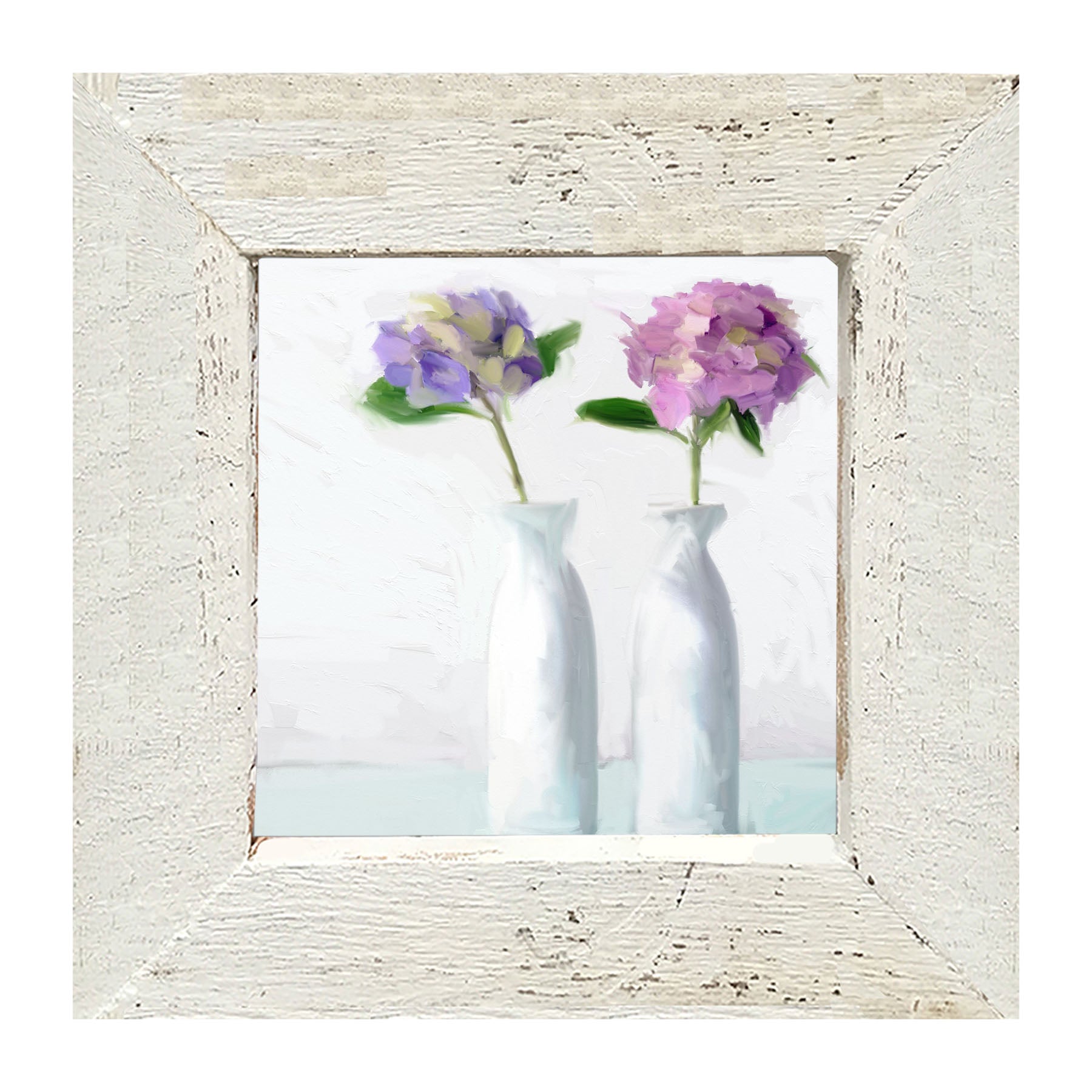 Purple Hydrangeas in White Vase - Framed art
