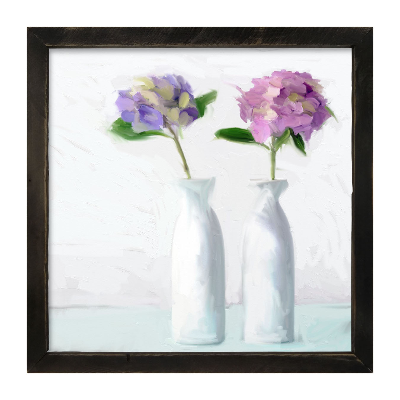 Purple Hydrangeas in White Vase - Framed art