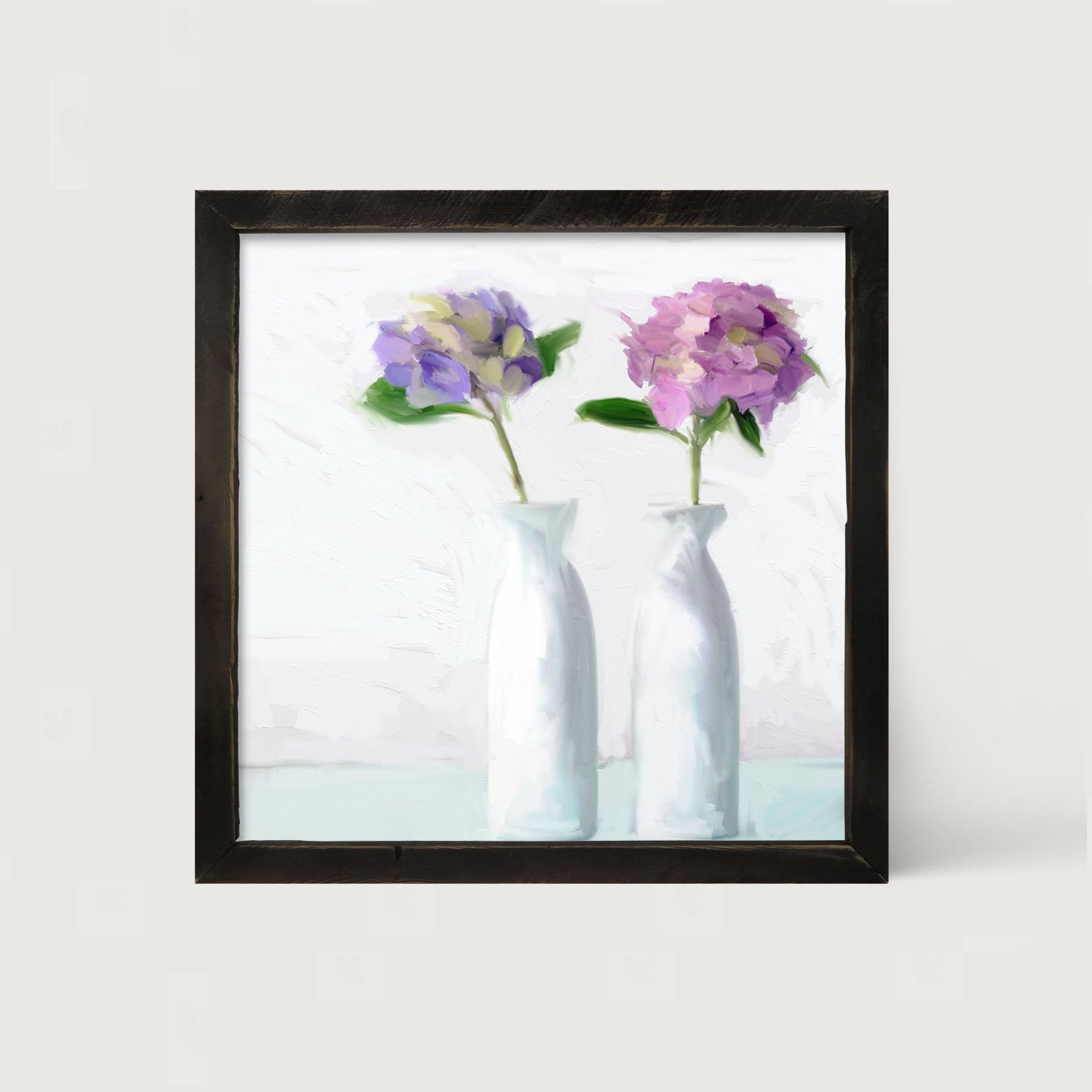 Purple Hydrangeas in White Vase - Framed art