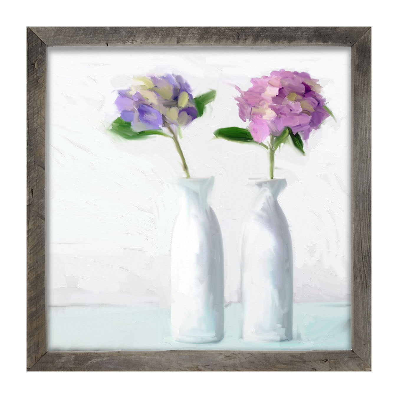 Purple Hydrangeas in White Vase - Framed art