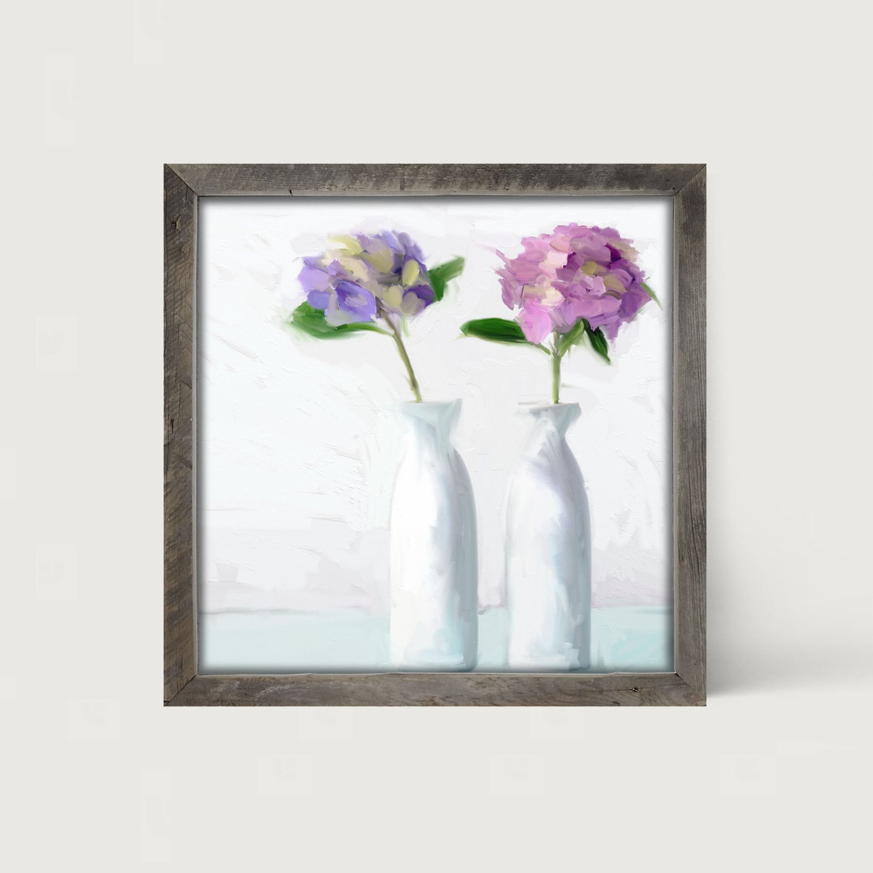 Purple Hydrangeas in White Vase - Framed art