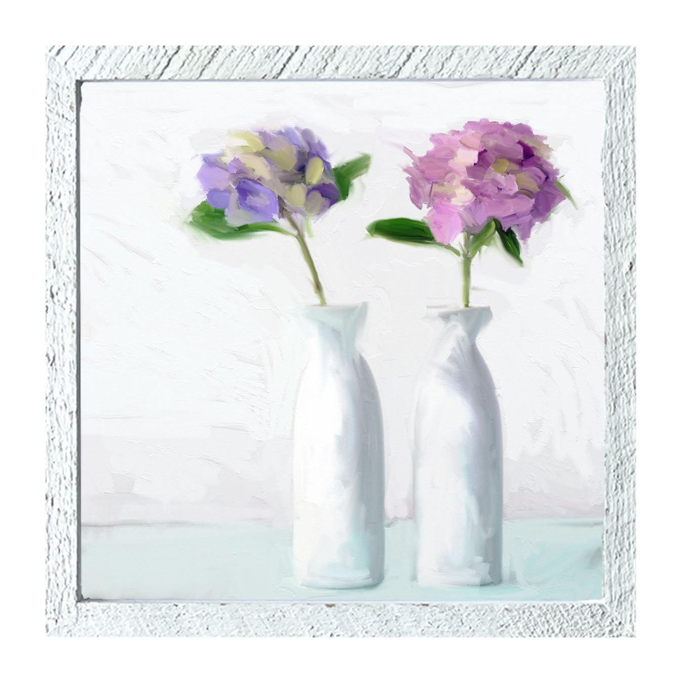 Purple Hydrangeas in White Vase - Framed art