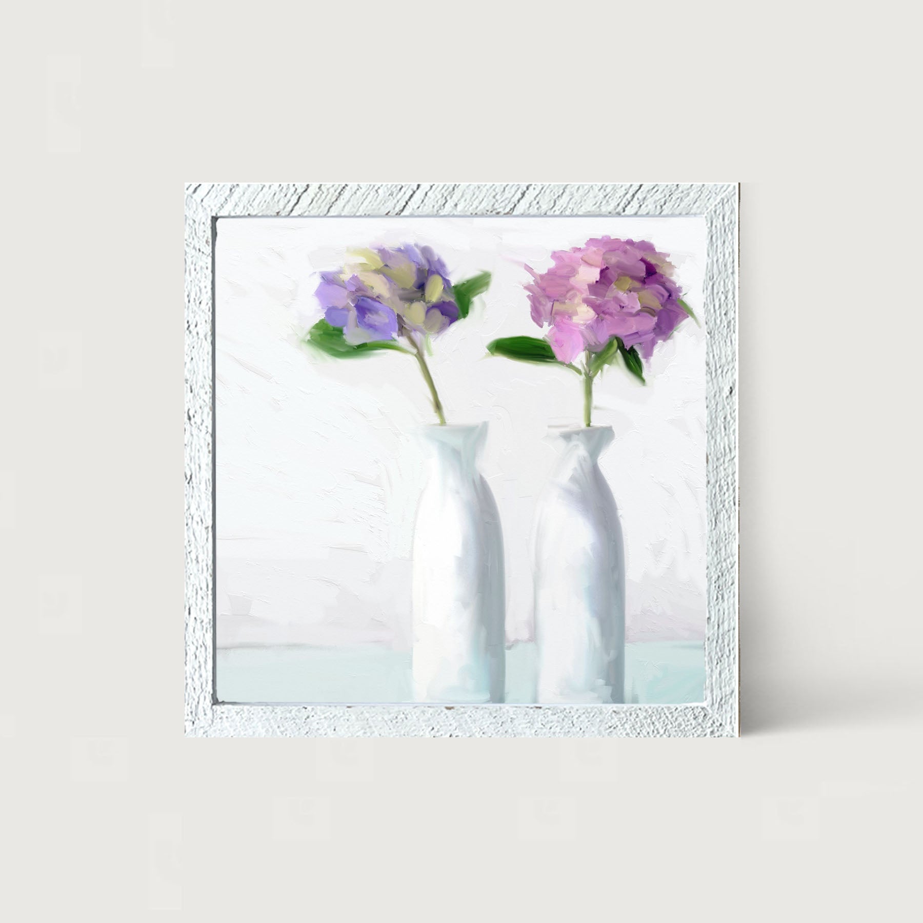 Purple Hydrangeas in White Vase - Framed art