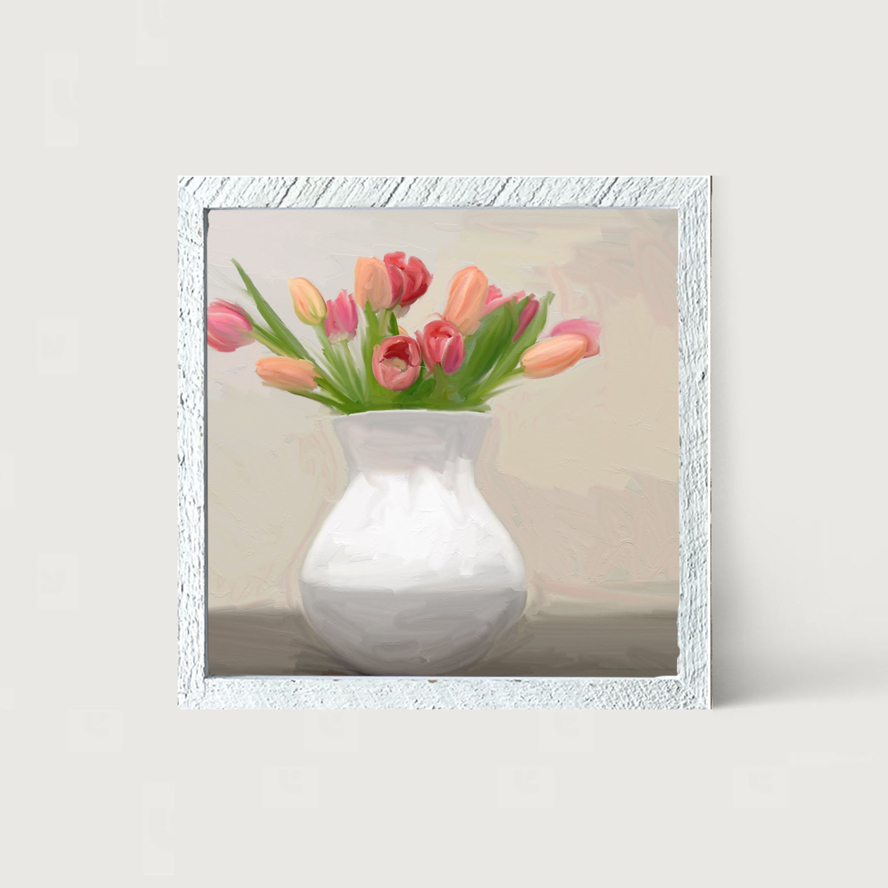 Tulips in White Vase - Framed art