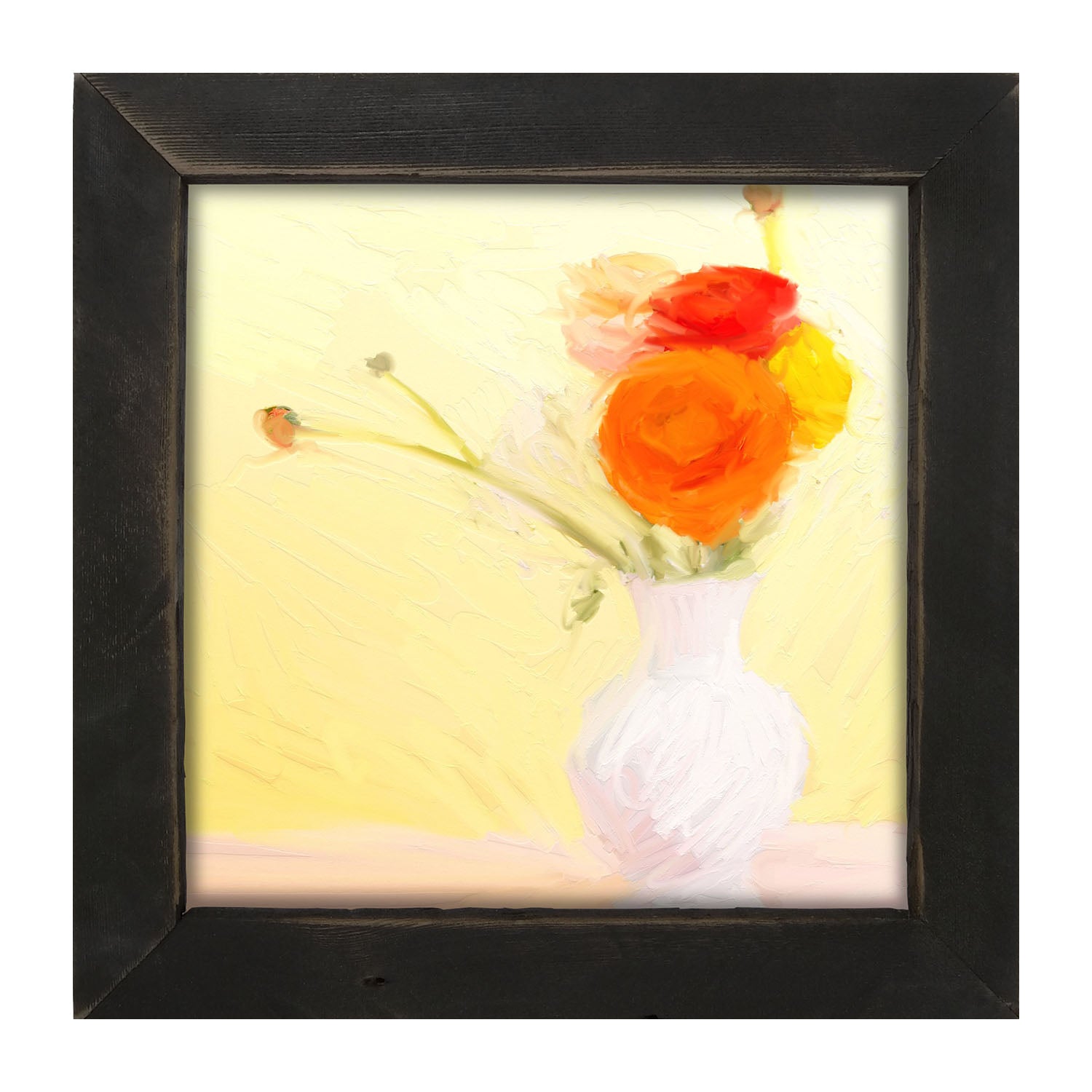 Orange Ranunculus in White Vase - Framed art