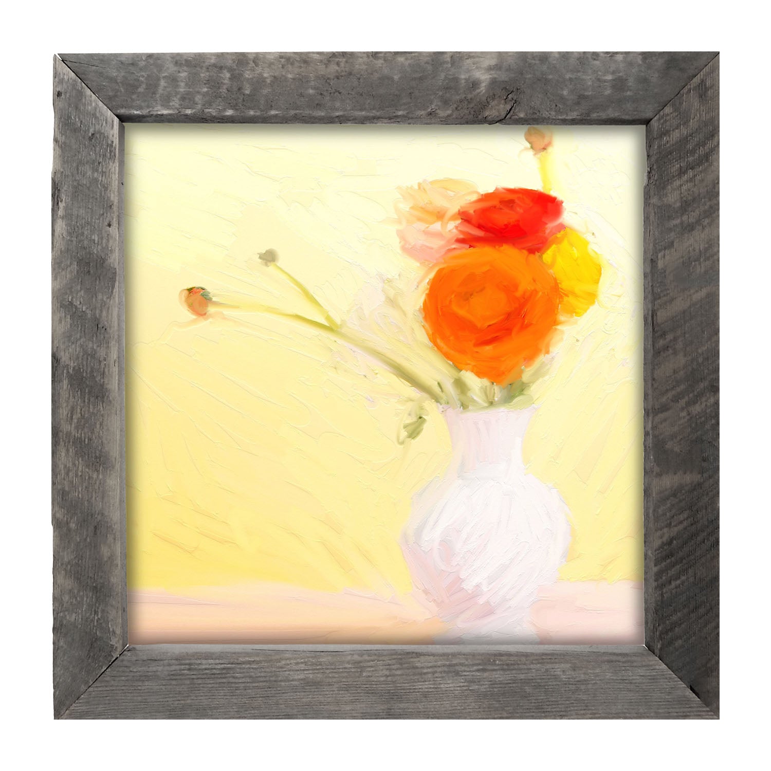 Orange Ranunculus in White Vase - Framed art
