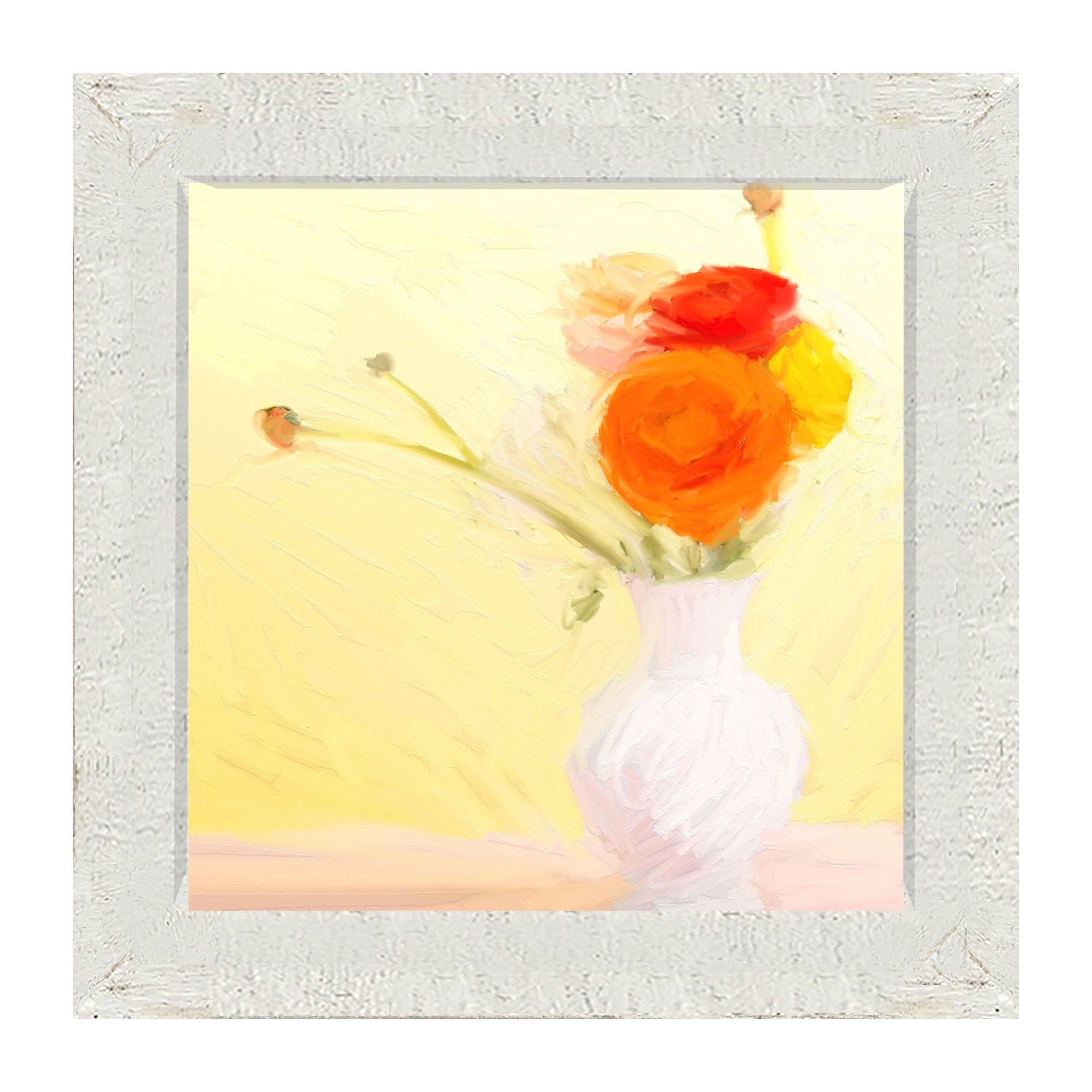 Orange Ranunculus in White Vase - Framed art
