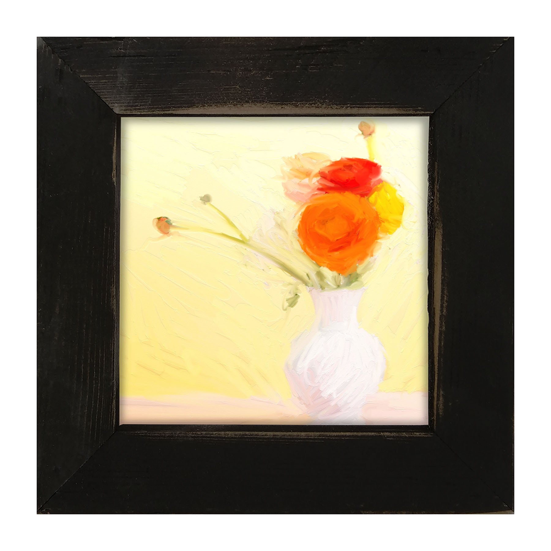 Orange Ranunculus in White Vase - Framed art
