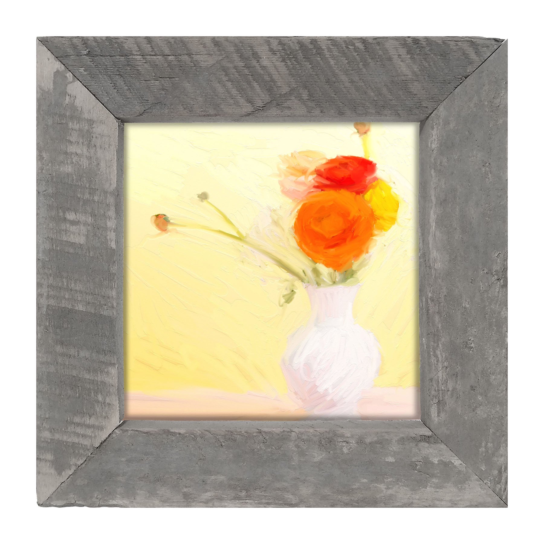 Orange Ranunculus in White Vase - Framed art