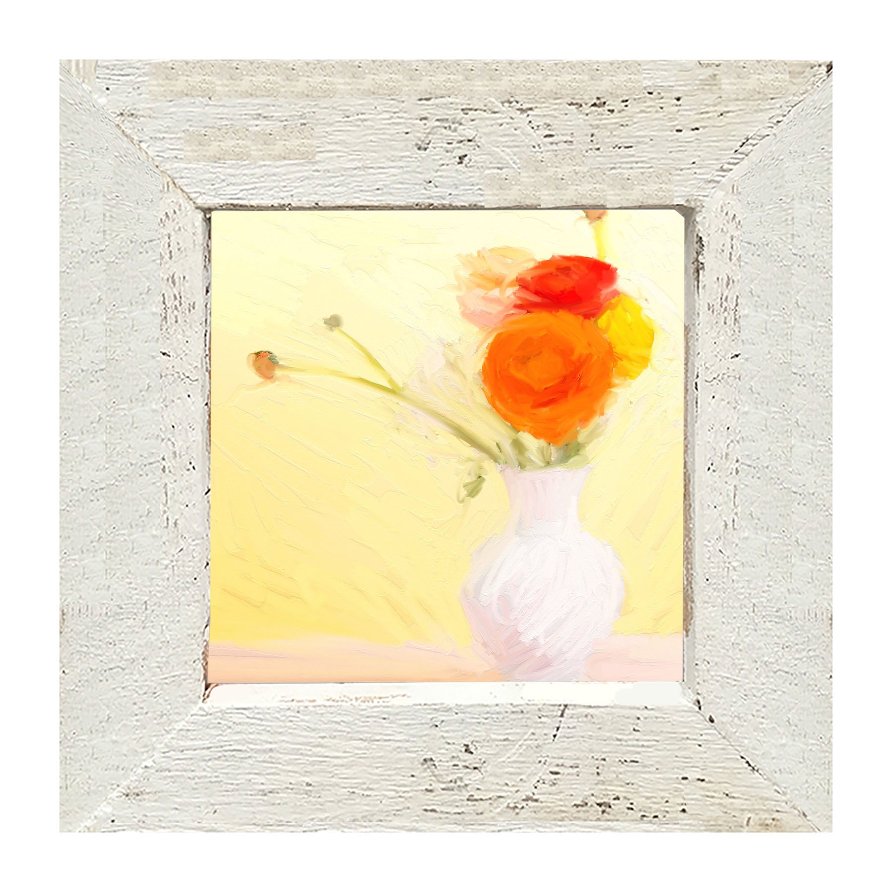 Orange Ranunculus in White Vase - Framed art