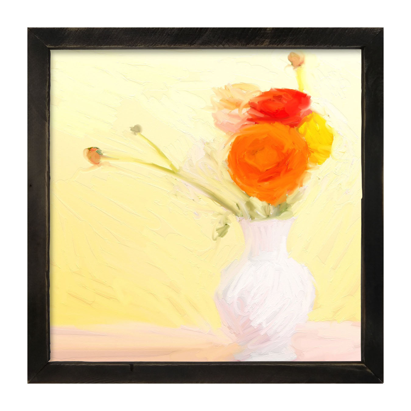 Orange Ranunculus in White Vase - Framed art