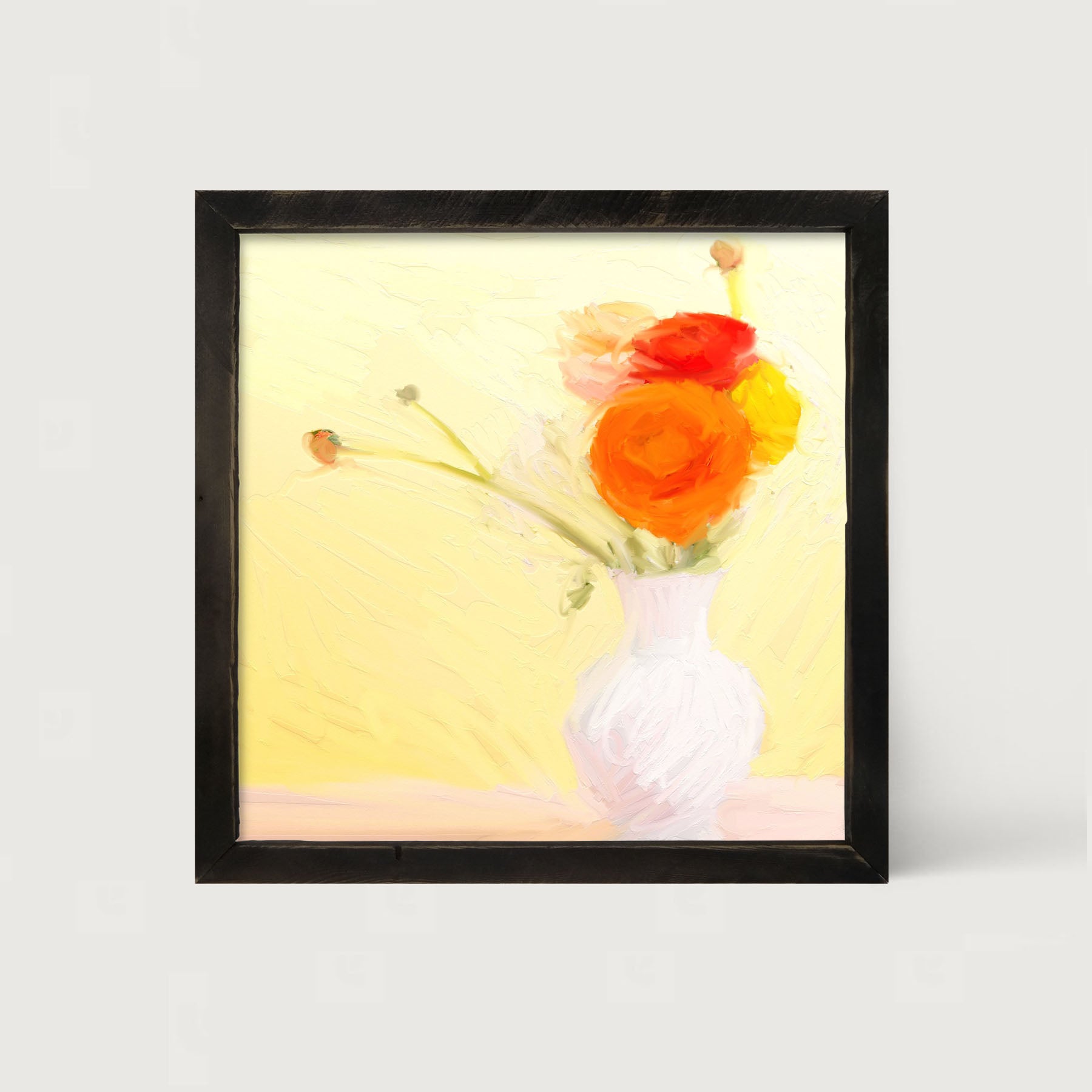 Orange Ranunculus in White Vase - Framed art