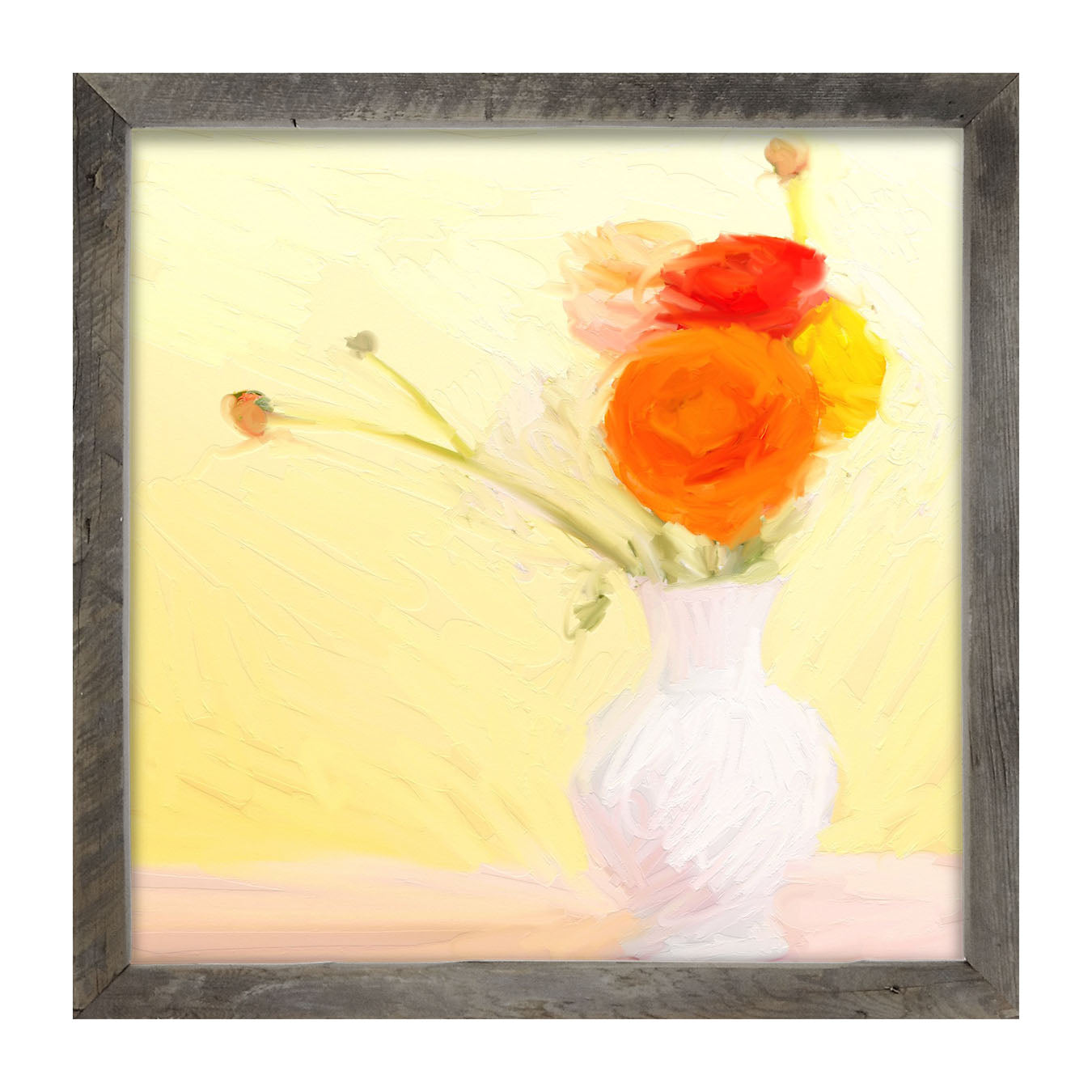 Orange Ranunculus in White Vase - Framed art