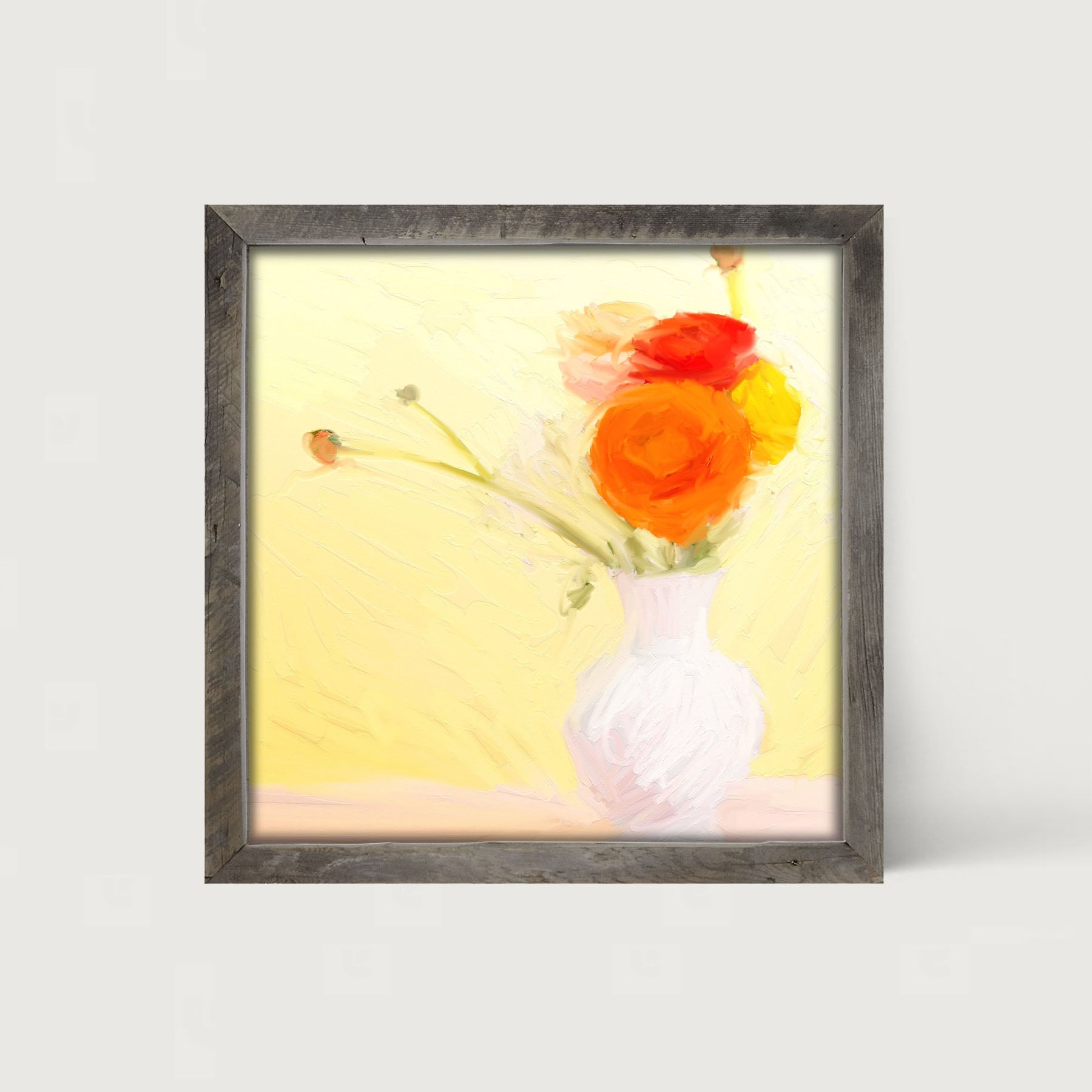 Orange Ranunculus in White Vase - Framed art
