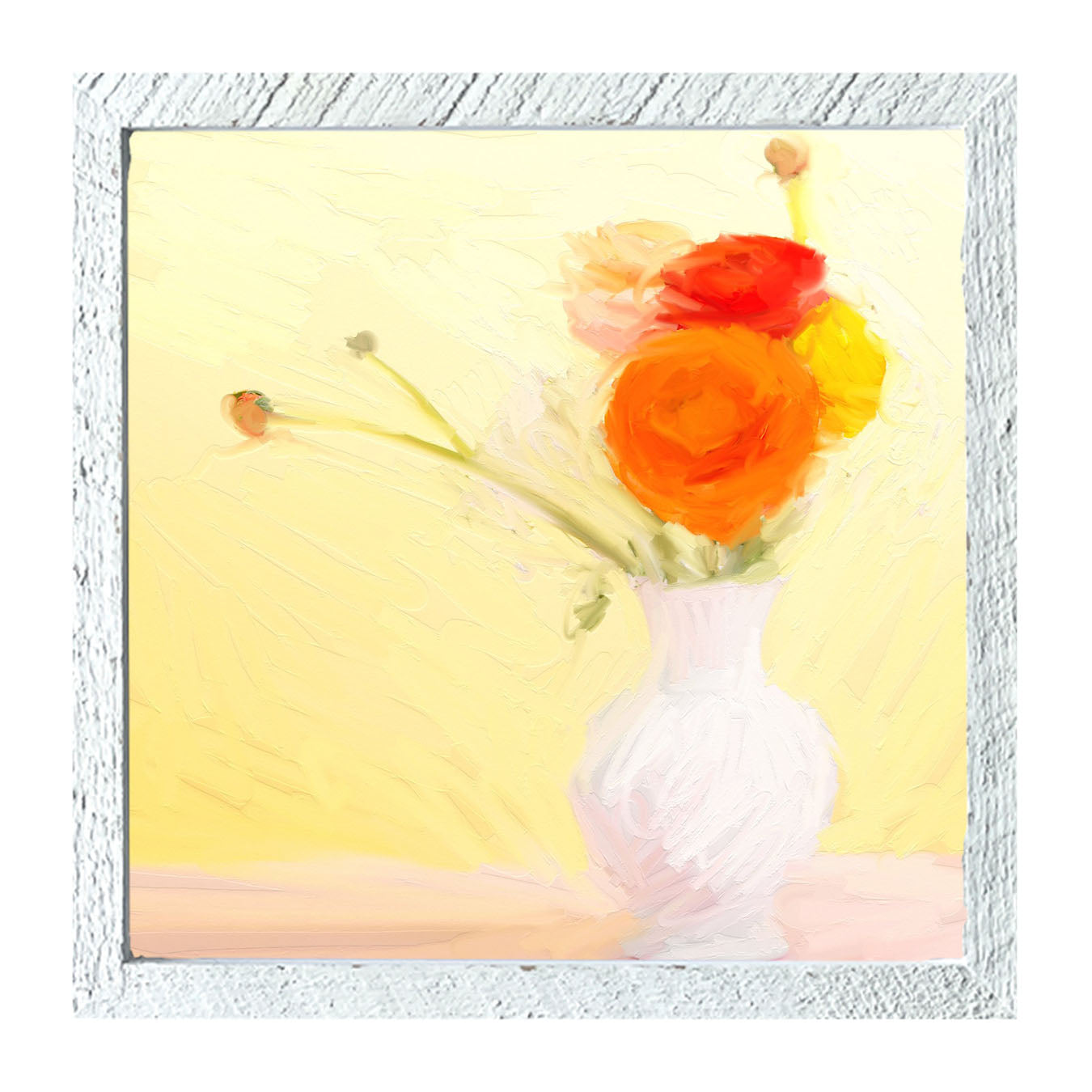 Orange Ranunculus in White Vase - Framed art