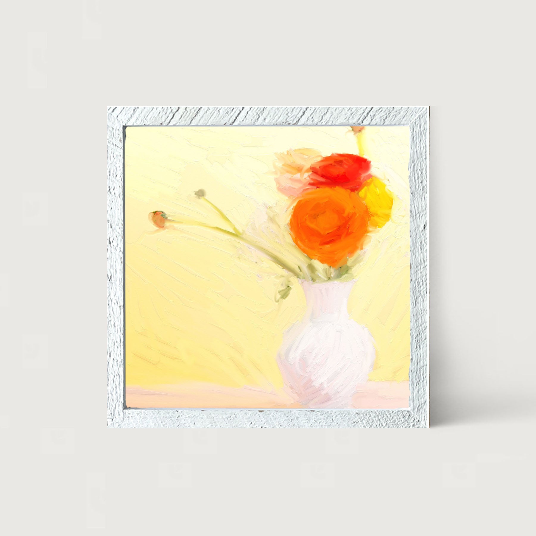 Orange Ranunculus in White Vase - Framed art