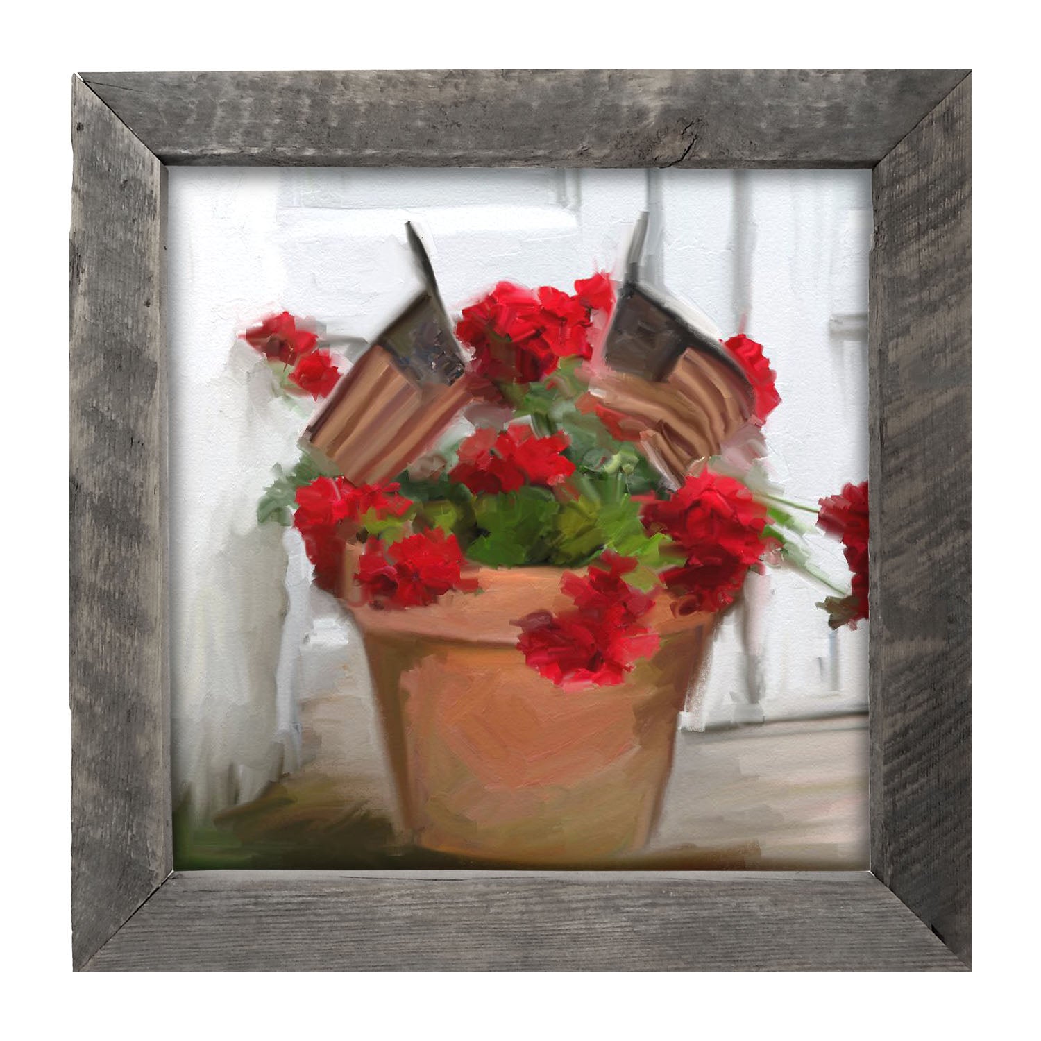 Geraniums with USA Flags - Framed art