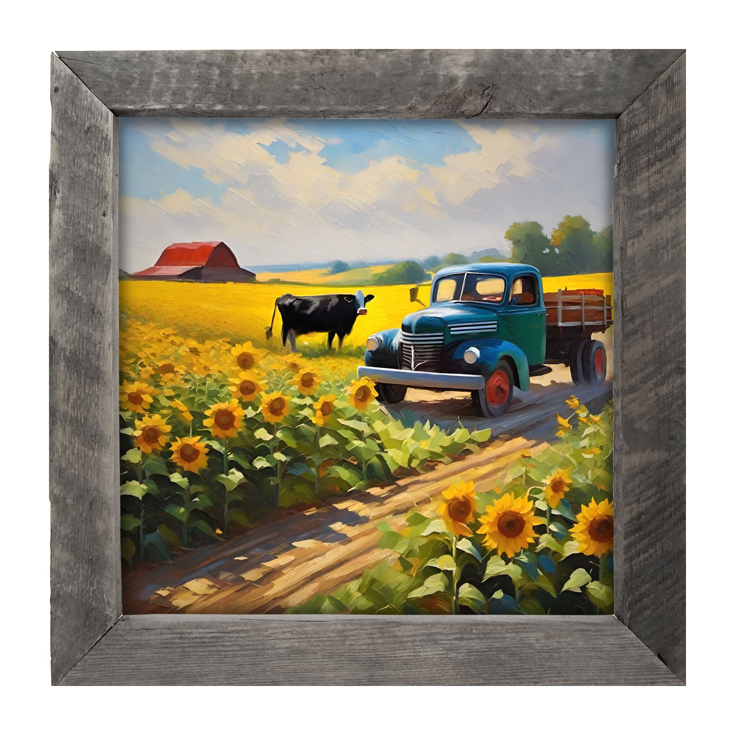 Old truck with black cow