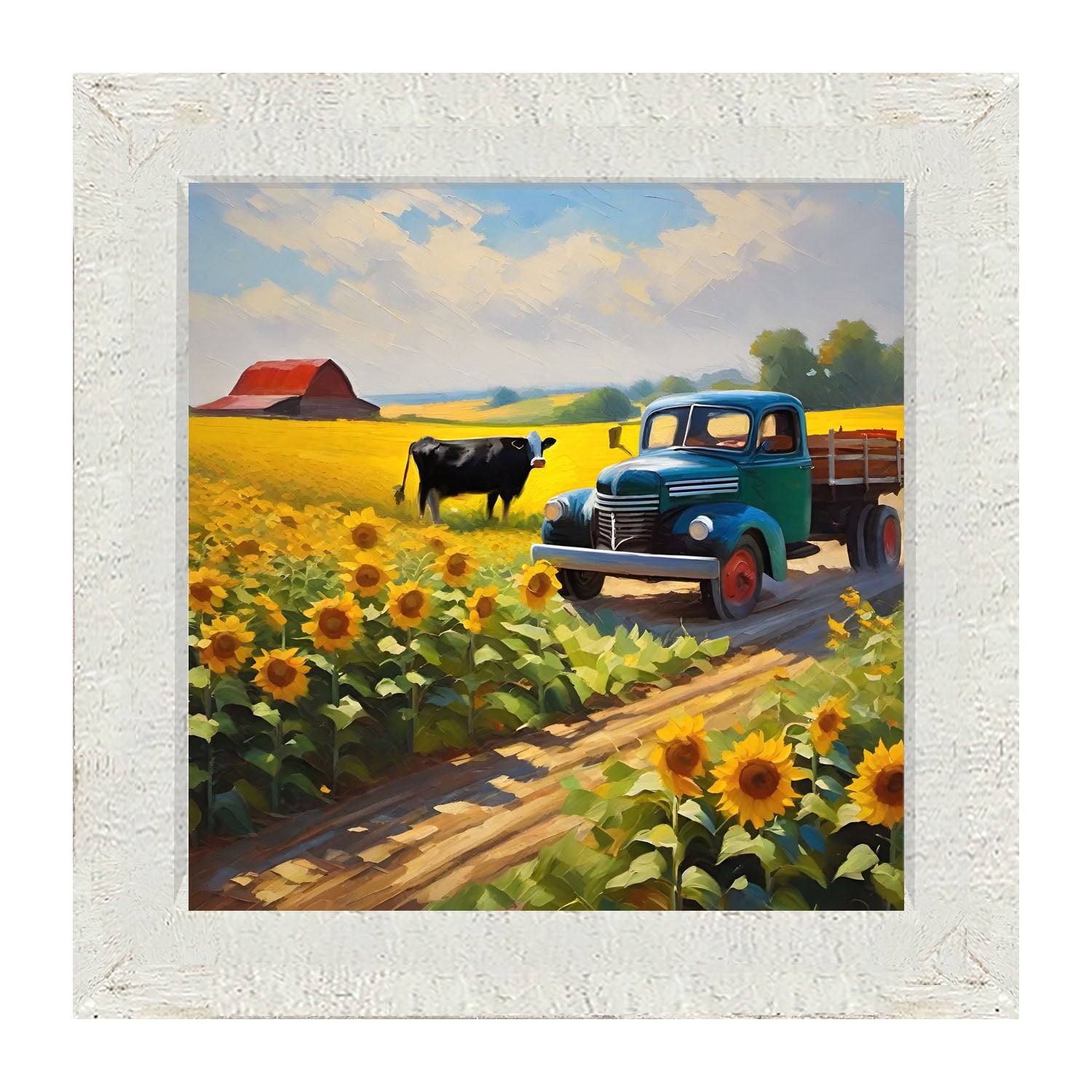 Old truck with black cow - Framed art