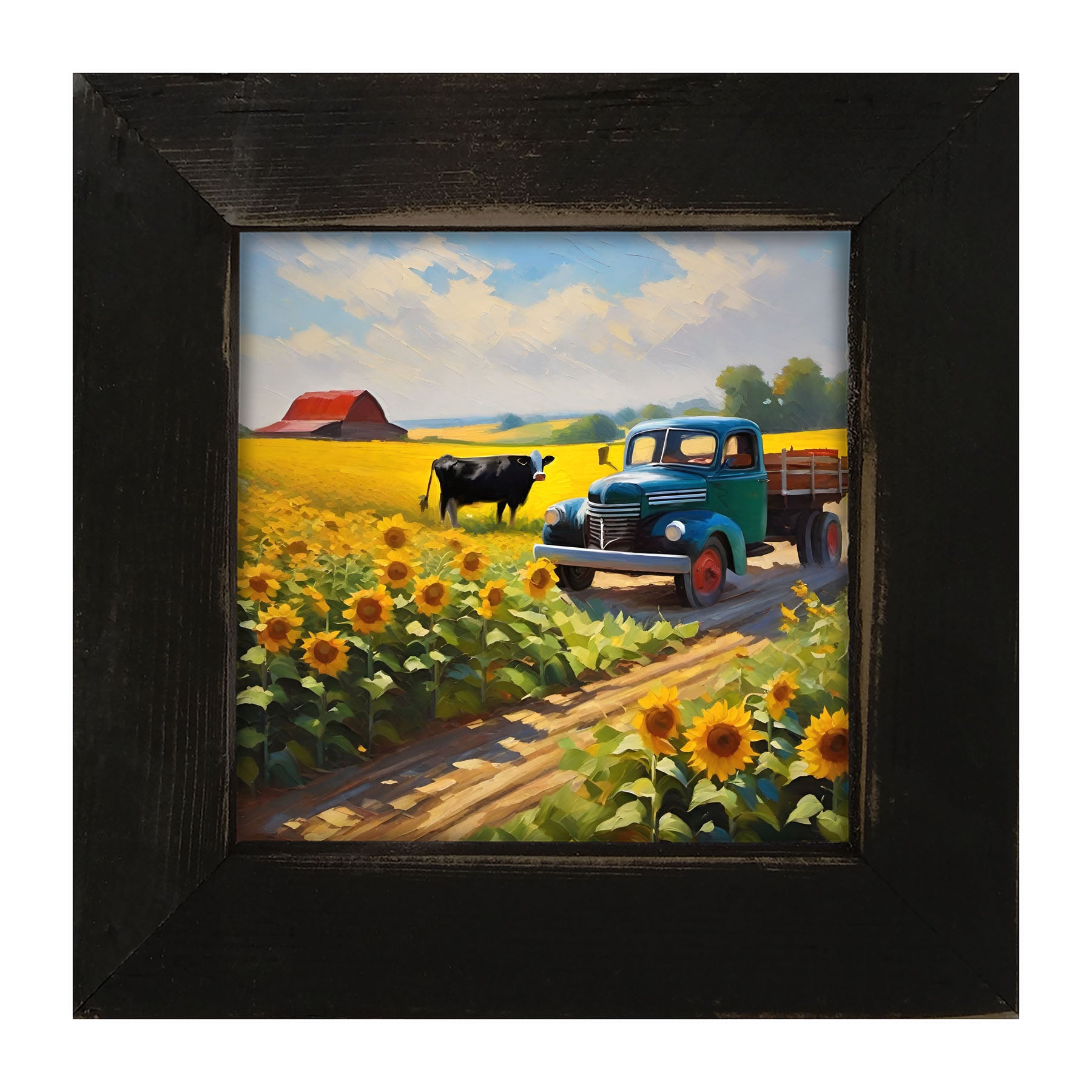 Old truck with black cow - Framed art