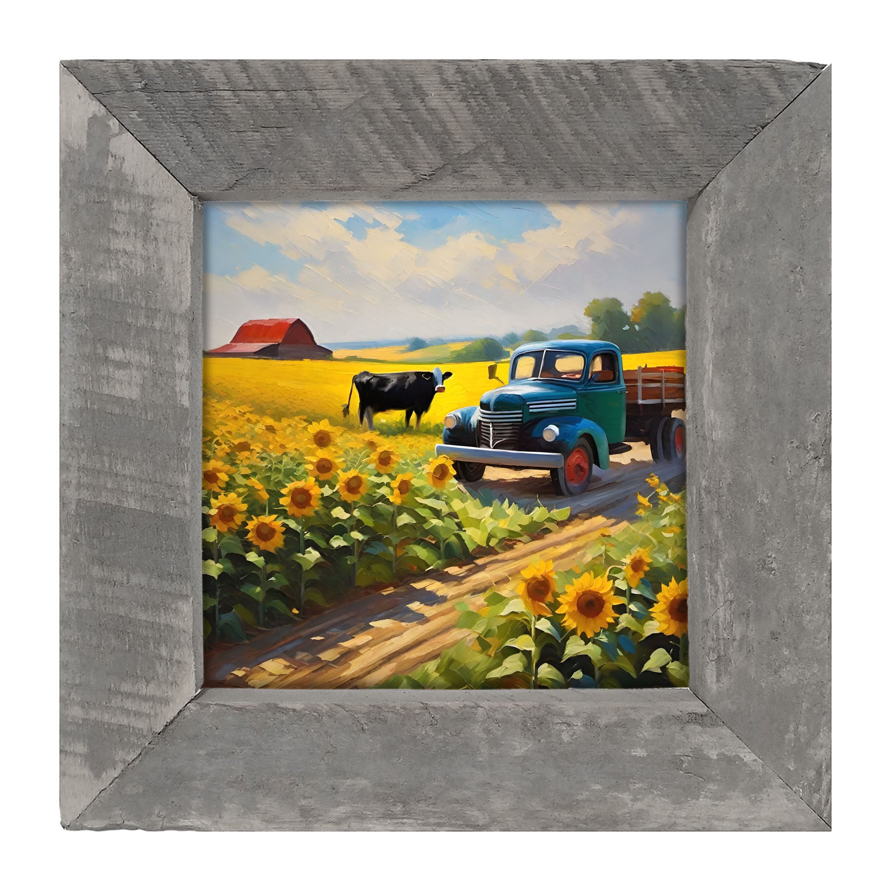 Old truck with black cow - Framed art