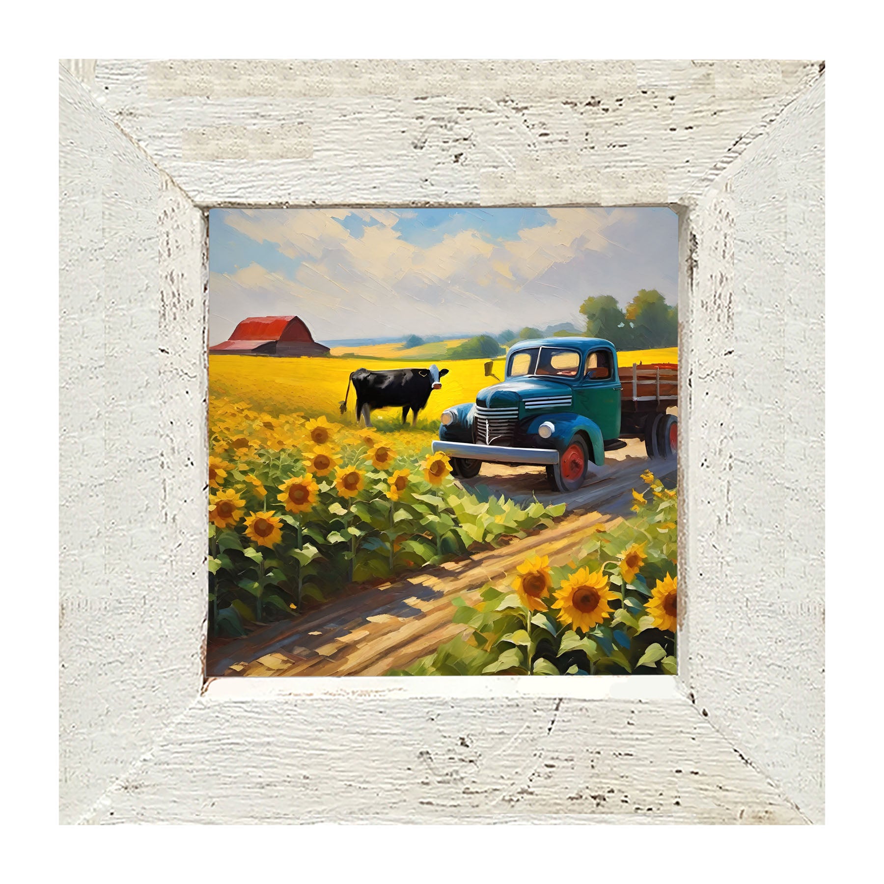 Old truck with black cow - Framed art