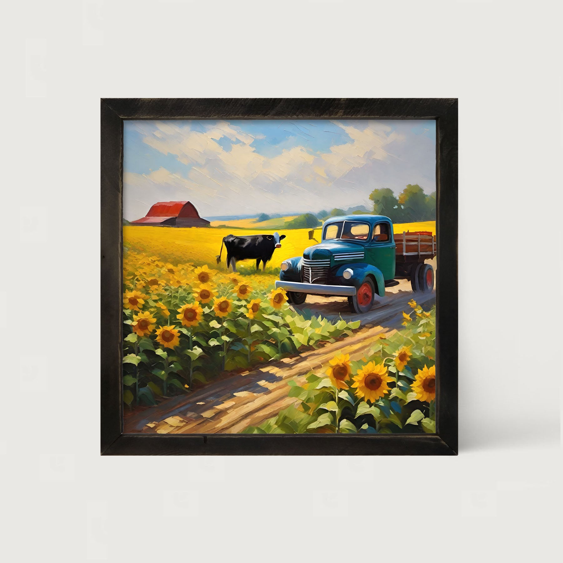 Old truck with black cow - Framed art