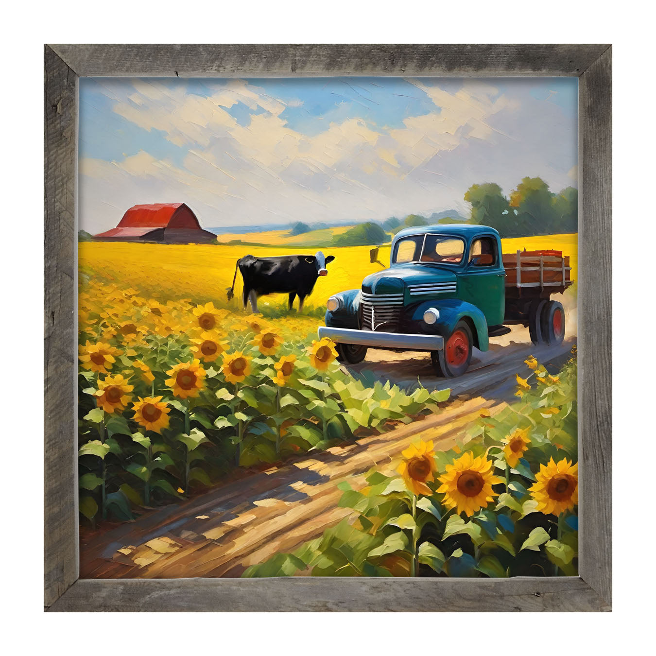 Old truck with black cow - Framed art