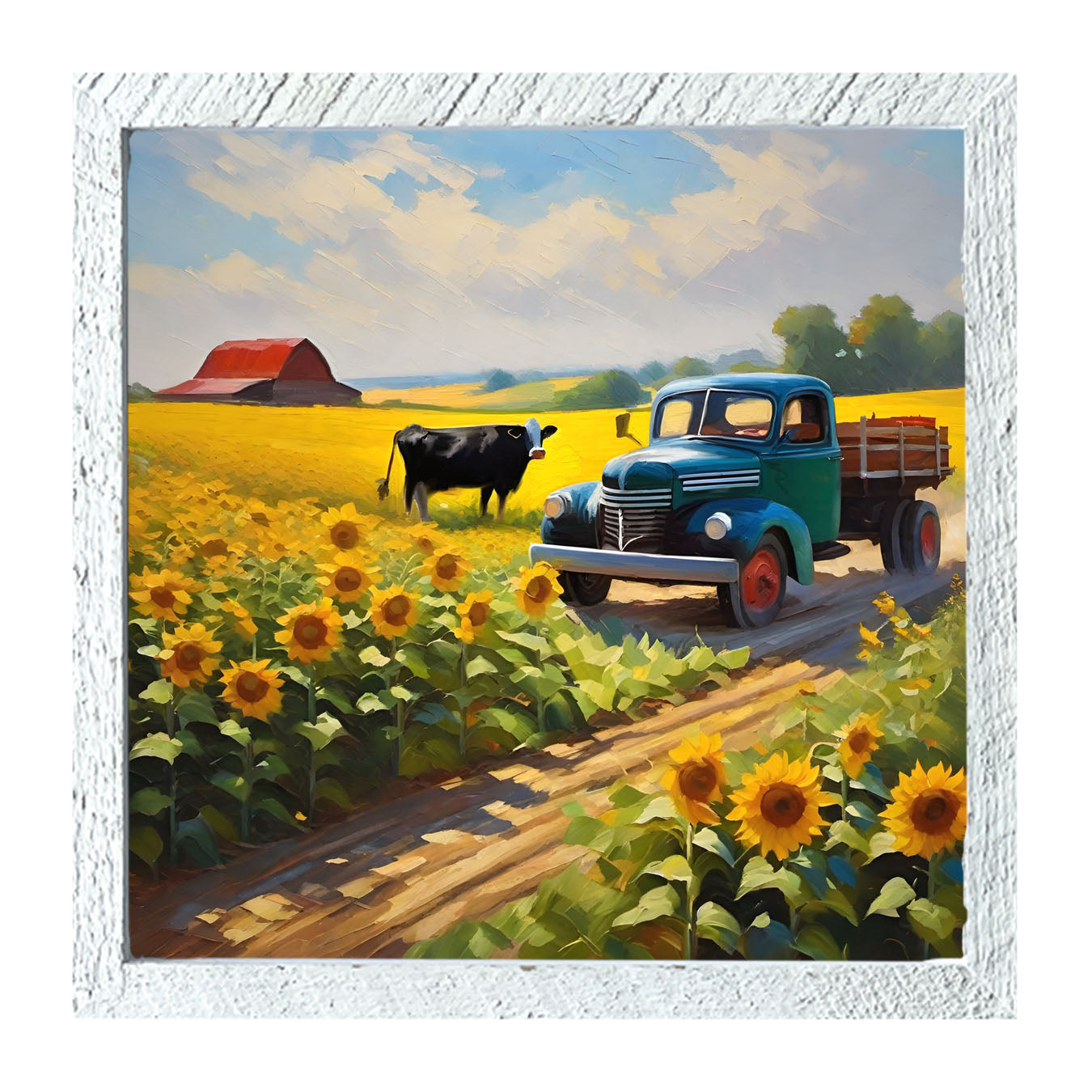 Old truck with black cow - Framed art