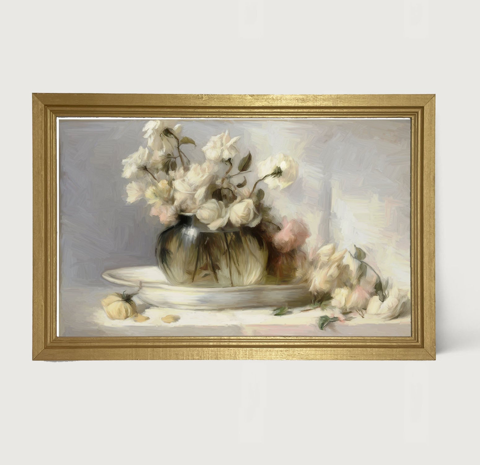 Cream Roses in Clear Vase - Framed art