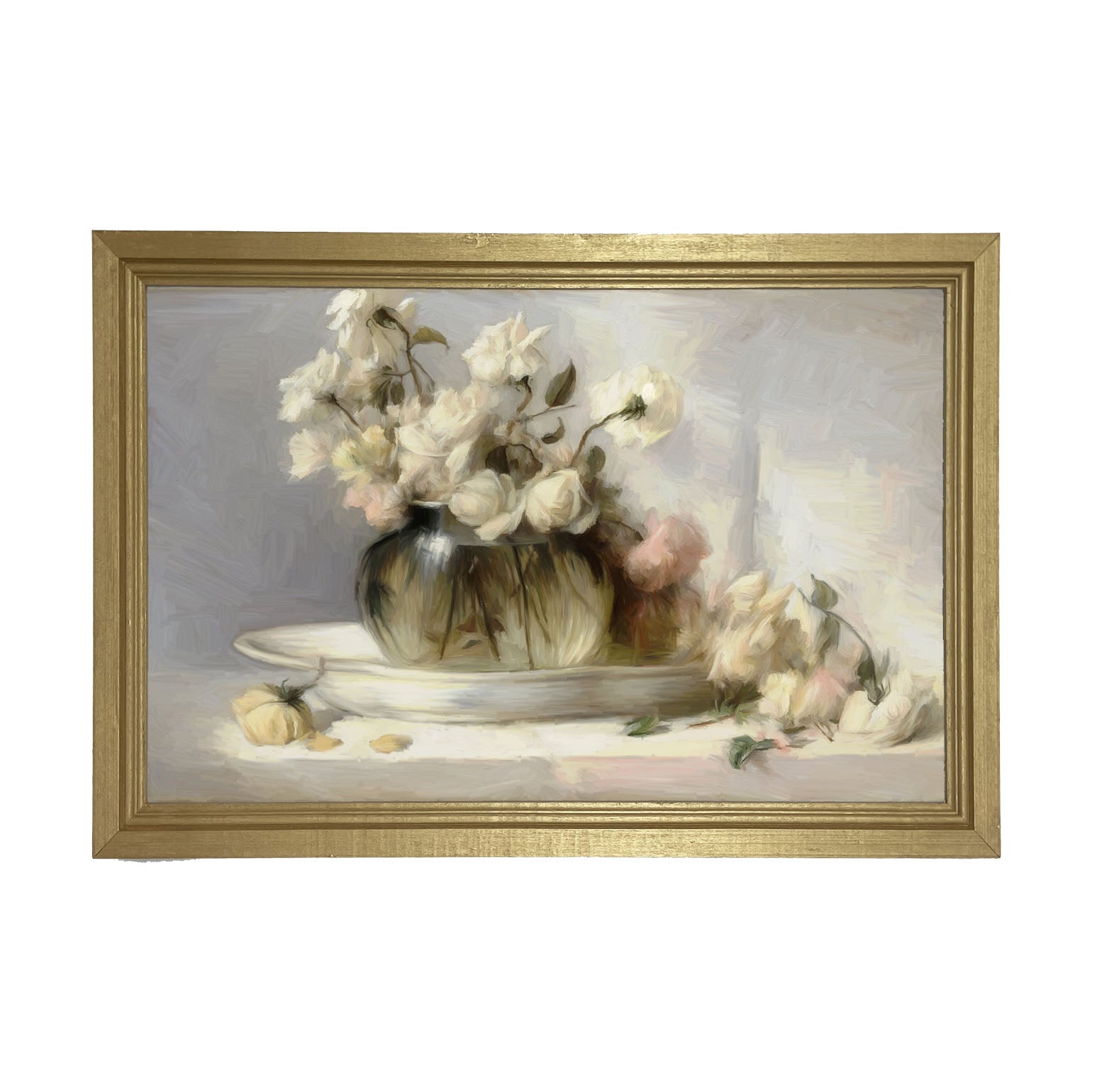 Cream Roses in Clear Vase - Framed art